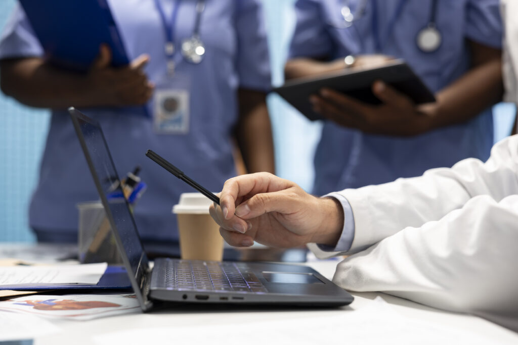 doctor expert examining radiography scan results and healthcare records